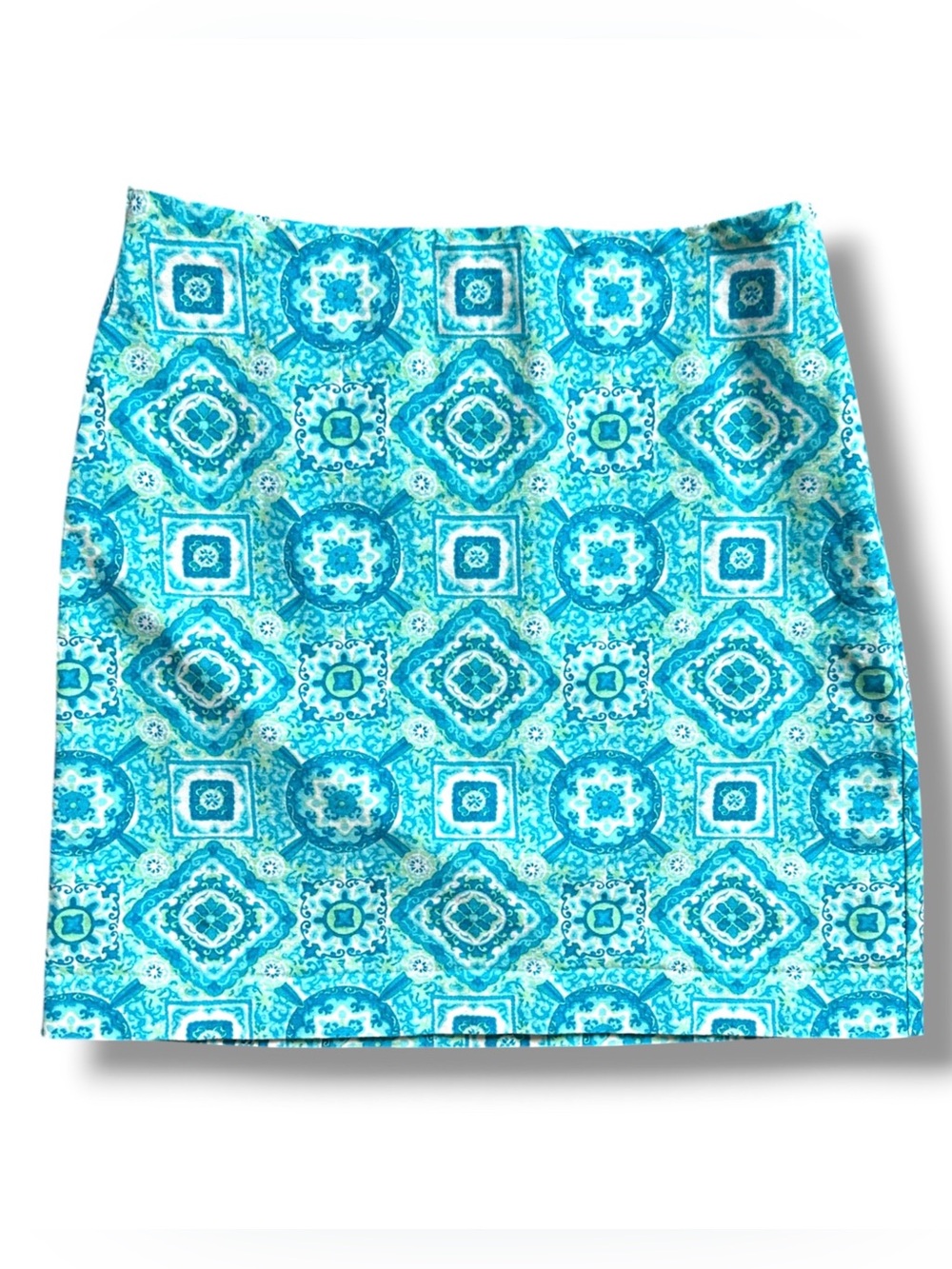 Talbots Blue Medallion Patterned Skirt Womens Size 8 Summer Coastal Preppy Beach